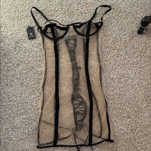 God Save Queens Black and Tan Sheer Dress